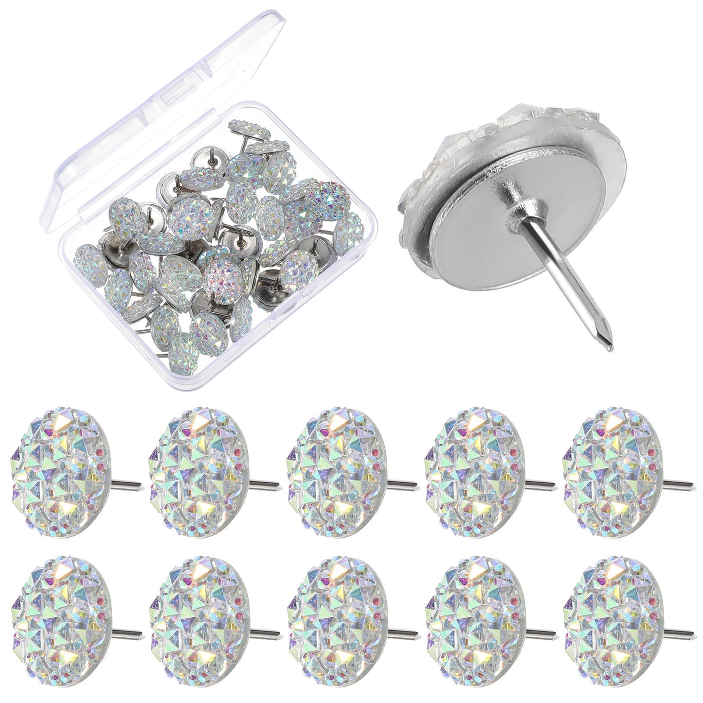 Molain 40 Pcs Diamond Push Pins Glitter Rhinestone Thumb Resin Decorative Thumb Tacks for Wall Hangings Bulletin Board Cork Board Posters