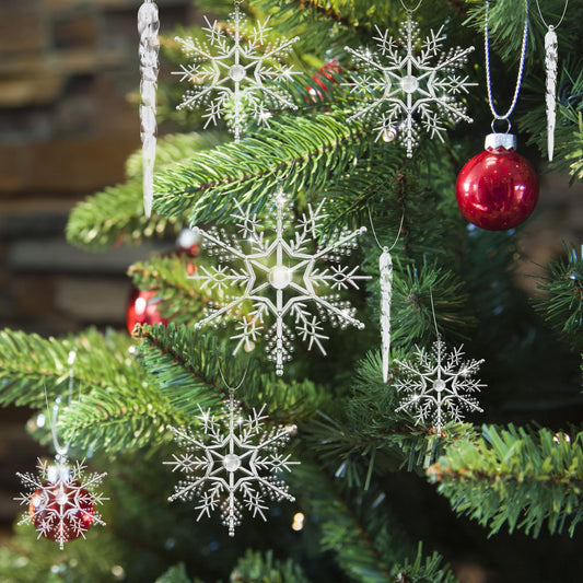 cobee 25pcs Christmas Tree Decoration Snowflake Ornaments, Hanging Xmas Crystal Snowflake Icicle Drop with Fixing Rope for Christmas Tree Winter Door Accessories New Year Holiday Party Supplies