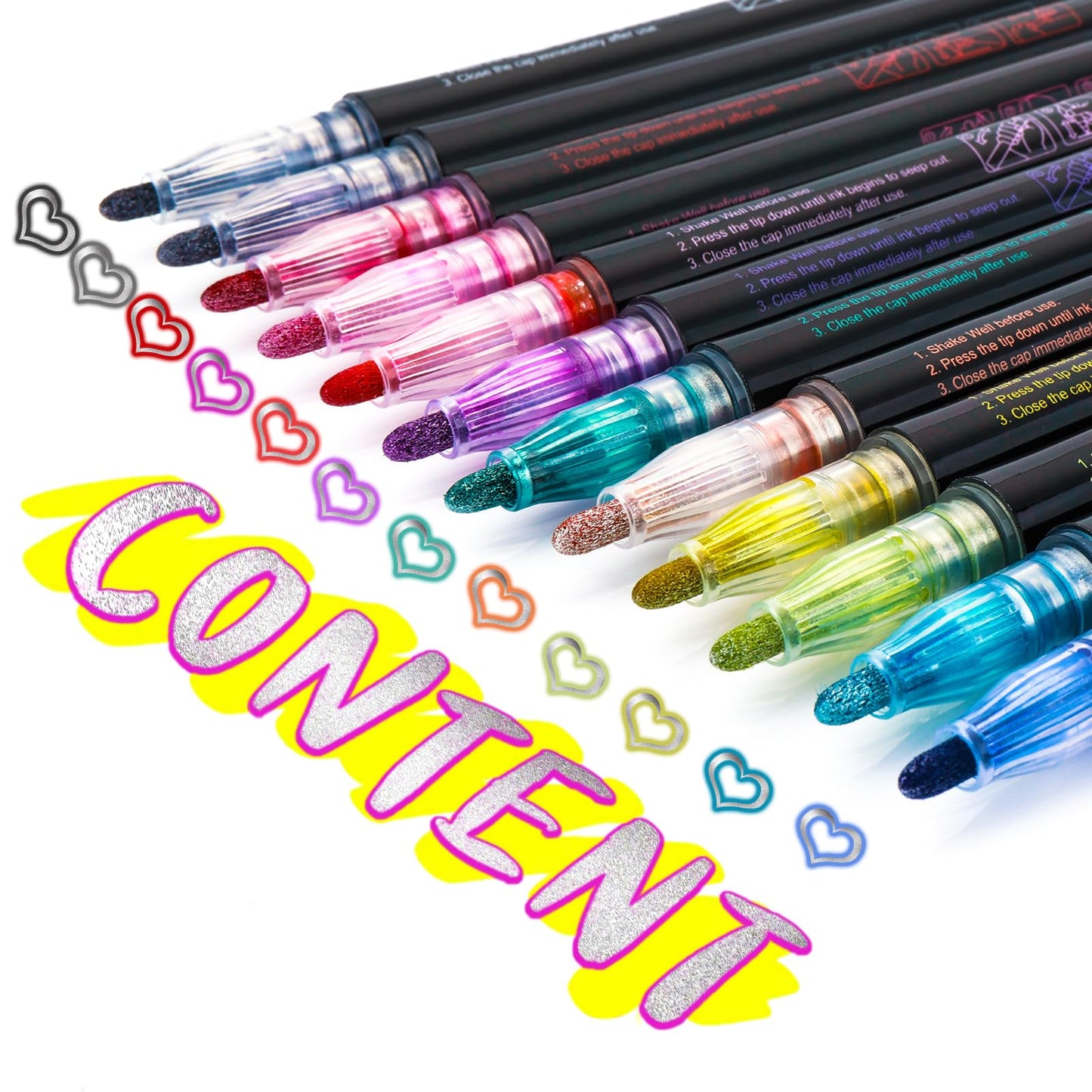 TIESOME Double Line Outline Pens, 12 Colors Outline Markers Set Self-outline Metallic Markers Shimmer Drawing Supplies Glitter Drawing Marker Pens for Painting DIY Art Crafts Birthday Greeting Card