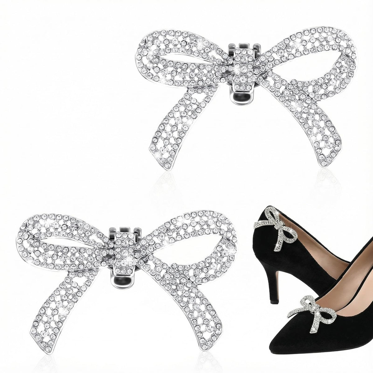DOPENSPI 1 Pair Rhinestone Shoe Clips, Detachable Bow Shoe Clips