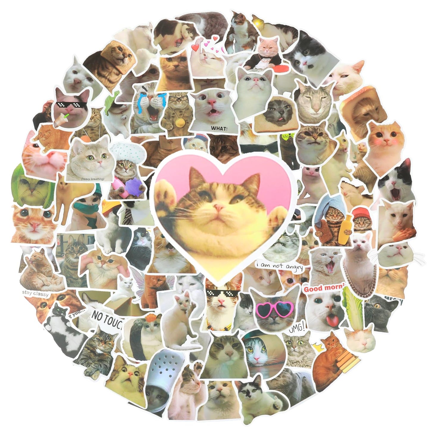 TIESOME Funny Cat Decals Stickers, 100 Pcs Kawaii Cat Stickers Waterproof Water Bottle Stickers Vinyl Aesthetic Kitten Stickers Aesthetic Decals for Cat Lovers Scrapbook Laptop Phone(A)