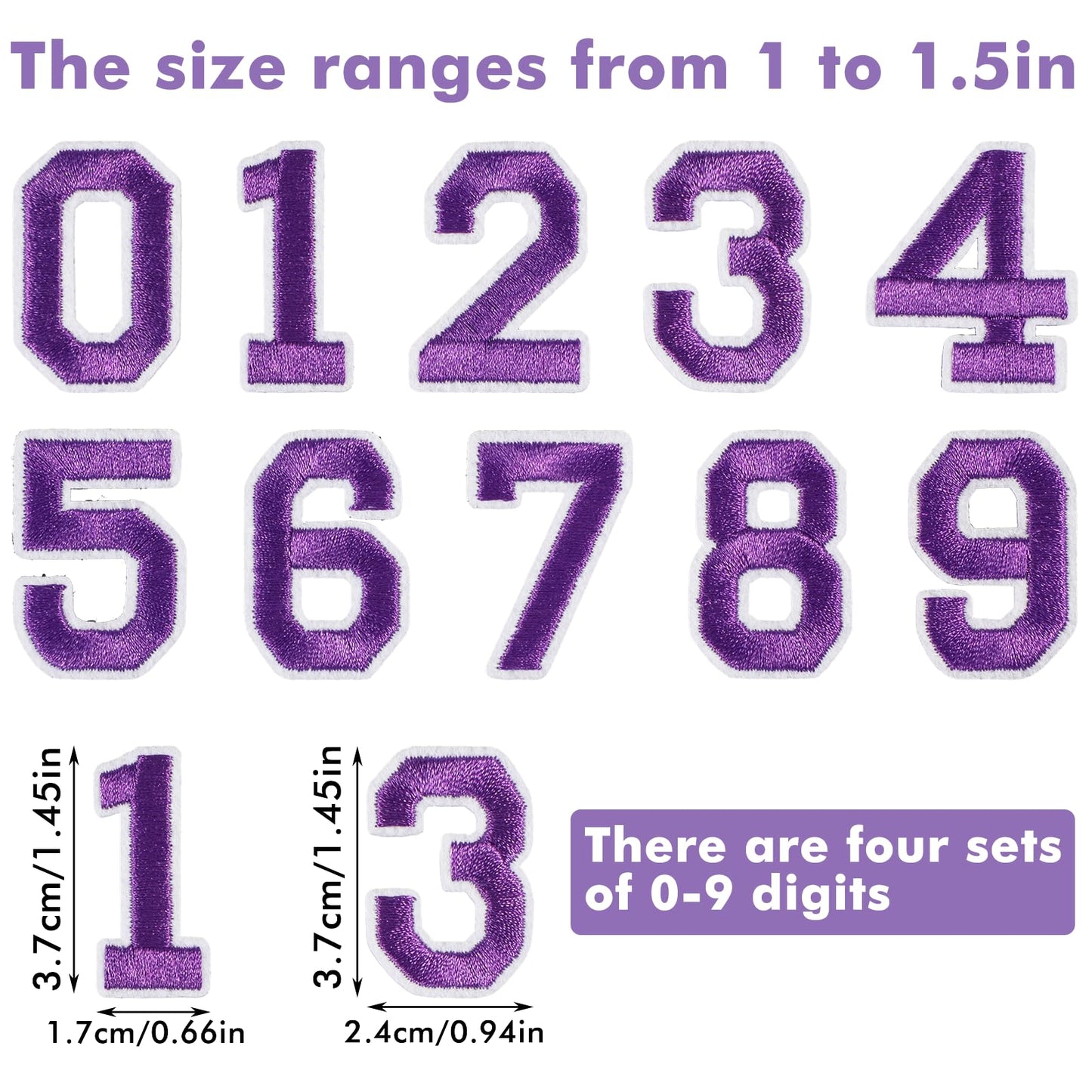 Yuanchu Number Iron on Patches, 40 Pcs Sew Embroidered Purple Numbers 0-9 Applique Cute Embellishments for DIY Hats Backpack Clothes Dress Pants Jeans