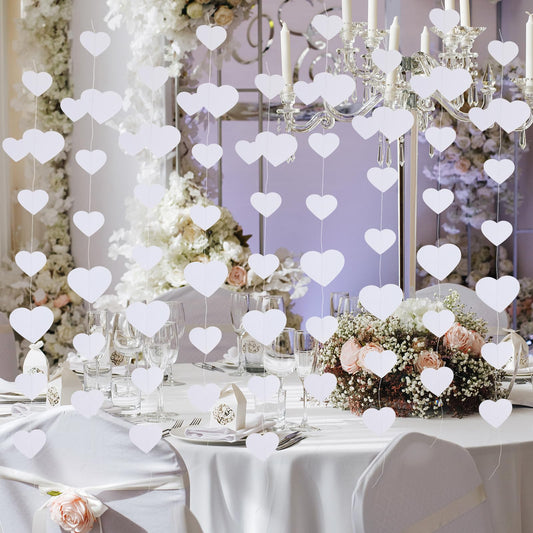 AOZUO 52Ft White Heart Garland, Valentine's Day Party Decorations Wedding Hanging Decoration Tinsel Streamer Banner for Birthday Anniversary Bridal Shower Engagement Bachelorette Galentines