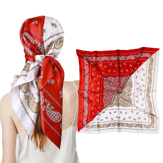 Jeffdad 35" Square Silk Like Head Scarf, Women's Fashion Double Fight Cashew Nut Pattern Silk Scarf for Hair Wrapping and Sleeping at Night