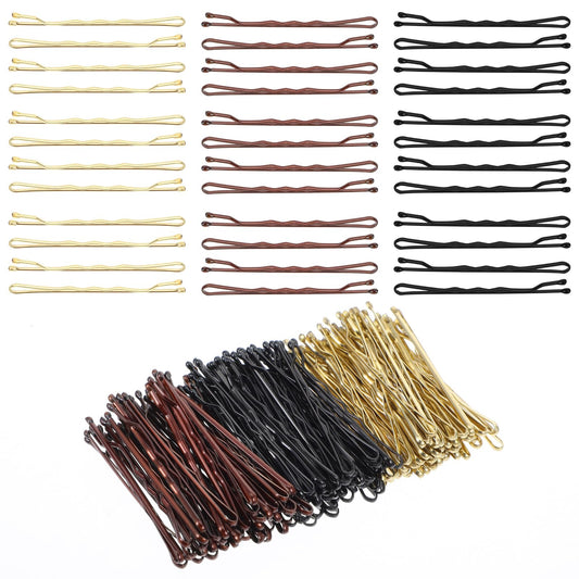 AOZUO 150pcs Hair Pins 5cm Brown Blonde Black Hair Clips Gold Hair Clips Wavy Metal Hair Clips for Women Girls Kids Buns Long Smooth Curly Hair All Hair Types