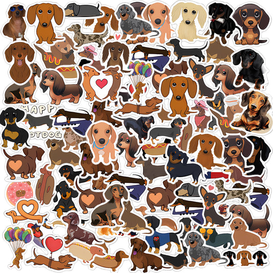 BOHUIZ 60 Pcs Cute Dachshund Dog Stickers for Water Bottles, Waterproof Sausage Pet Dogs Stickers PVC Vinyl Decals for Bike Luggage Computer Laptop Scrapbook Skateboard Phone