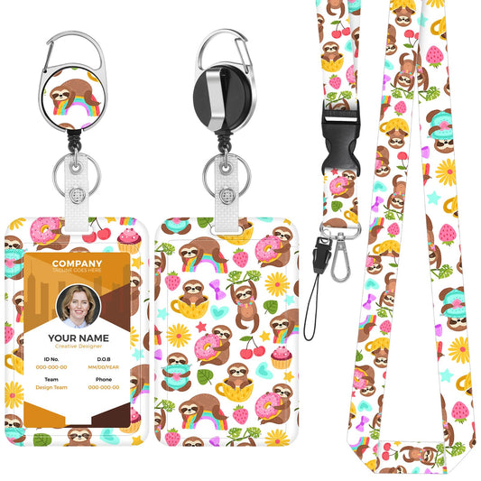 Giantree Cute Sloth ID Card Holder with Strap, Retractable Lanyard with ID Card Holder Set Removable Neck Strap Neck Strap for Women Teachers Nurses Doctor Students