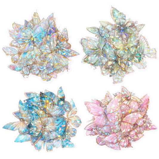 Amaxiu Holographic Butterfly Stickers Set, 80PCS Ice Crystals Holographic Shiny Butterfly Stickers Shiny Transparent Decals Resin Waterproof Sticker Decals Sparkly Butterflies Decals Decorations