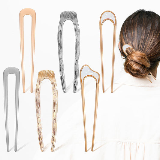 HJZHII 6PCS French Hair Pins, Metal Hair Forks 5.4 Inch Large Hair Sticks Updo Chignon Clips Pin U Shaped Hair Pins Clips for Women Girls Hairstyle Accessories for Buns Long and Thick Hair