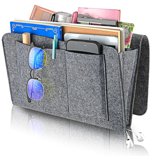 Andibro Felt Bedside Caddy, Bed Hanging Organizer for Bed Sofa, Bedside Pocket with 5 Pockets Felt Couch Caddy Bedside Storage Caddy for Books Tablet TV Remote Control(Grey)
