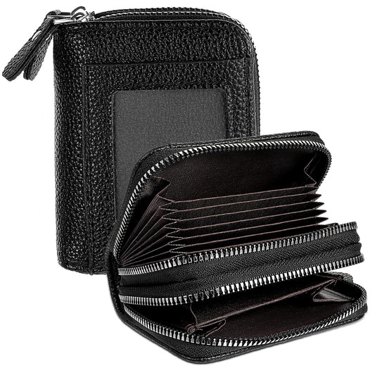 MBAIYO Small Genuine Leather Wallet, Slim Minimalist Wallet, RFID Blocking Credit Card Holder, Leather Wallet with Zip Compartment, Compact Wallets for Men and Women, black