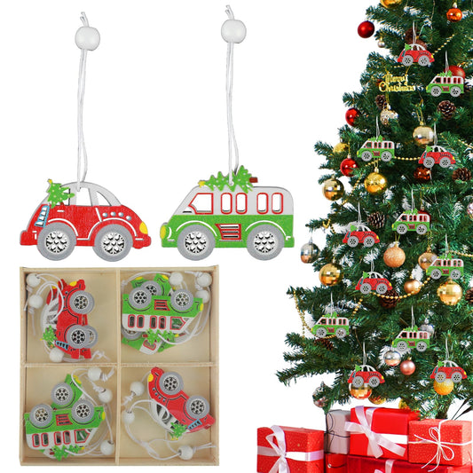 Amaxiu Christmas Wooden Hanging Ornaments,12 Pcs Mini Xmas Tree Decoration 3D Wood Craved Craft for Party Home Kitchen Holiday Farmhouse Rustic Personalized DIY Gift Tags(Car)