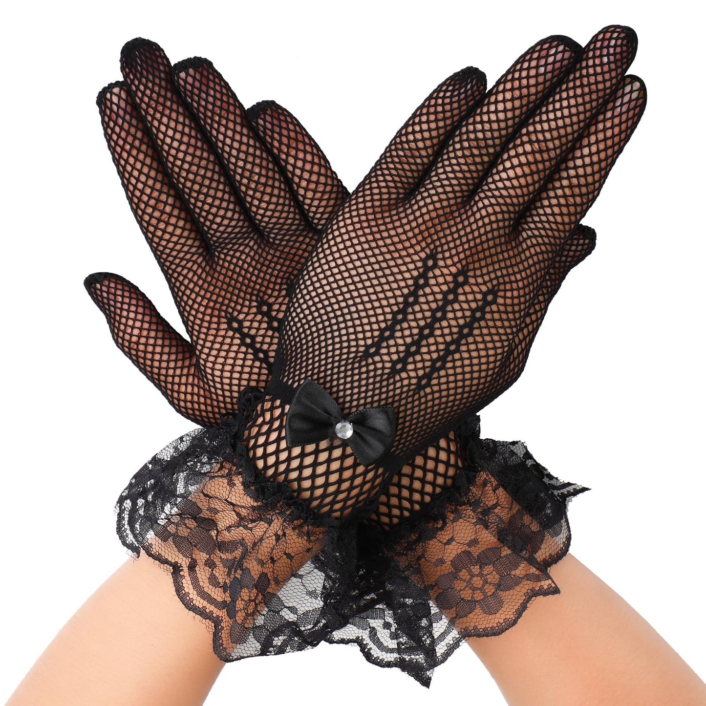 simarro Lace Gloves for Women, 70s Bride Groovy Wedding Gloves Elegant Short Lace Gloves for Cosplay Bachelorette Party Outfit Accessories (Black)
