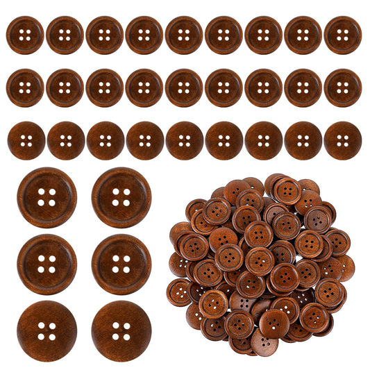 Molain 100 Pcs Wooden Buttons, Round Polished Sewing Buttons 4 Hole Classic Wooden Buttons Round Wood Sewing Button Craft for Sewing DIY Craft Clothin Shirt Knitted Items, Coffee(25 mm/1 Inch)