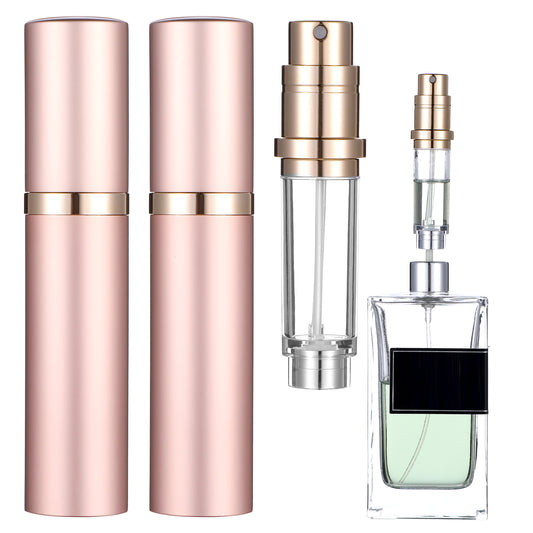 JIYIN 5ml Travel Perfume Refillable Bottle, 2 Pack Bottom-Filling Perfume Atomiser, Mini Portable Fragrances Cologne Dispenser, 0.17oz Travel Leakproof Perfume Sprayer for Women Men(Gold)