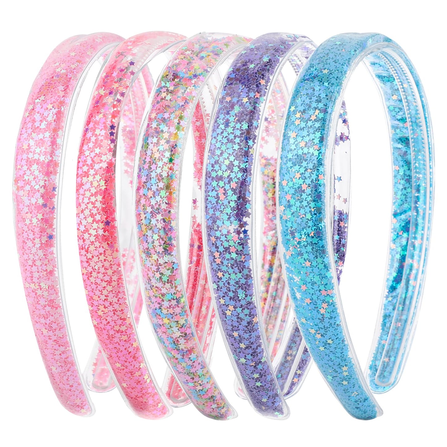 JIYIN 5 Pcs Glitter Headbands for Girls, Plastic Sparkly Confetti Headband with Teeth for Kids Cute Rainbow Pink Blue Purple Head Bands Non Slip Sparkle Wide Headband for Little Girl Hair Accessories