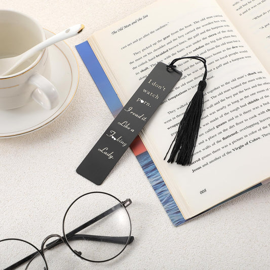 AOZUO Funny Bookmark for Women, Book Lover Stainless Steel Bookmarks Gifts with Storage Box for Bookish Bookish Nerd Bookworm Inspirational Readers Gifts for Her BFF Book Club Spicy Reader(Black)