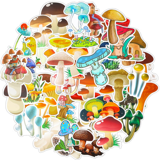 Bewudy Mushroom Stickers, 50 Pieces Cute Mushroom Vinyl Waterproof Cartoon Stickers Laptop Water Bottles Stickers Cartoon Decal for Computer, Phone, Guitar, Skateboard
