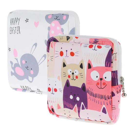 Amaxiu Sanitary Napkin Storage Bags, 2pcs Waterproof Travel Menstrual Pad Pouch with Zipper Mini Tampons Holder for Purse Period Nursing Pad Holder for Women, Girls, 5.1" x 5.1" (Pattern C)