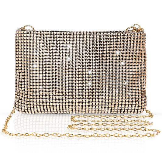 Giantree Women's Shiny Evening Clutch Bag, Sparkly Evening Handbag Chain Shoulder Bag Lady Girl Party Bling Rhinestone Purse for Prom Wedding Engagement Cocktail Party Banquet (Gold)