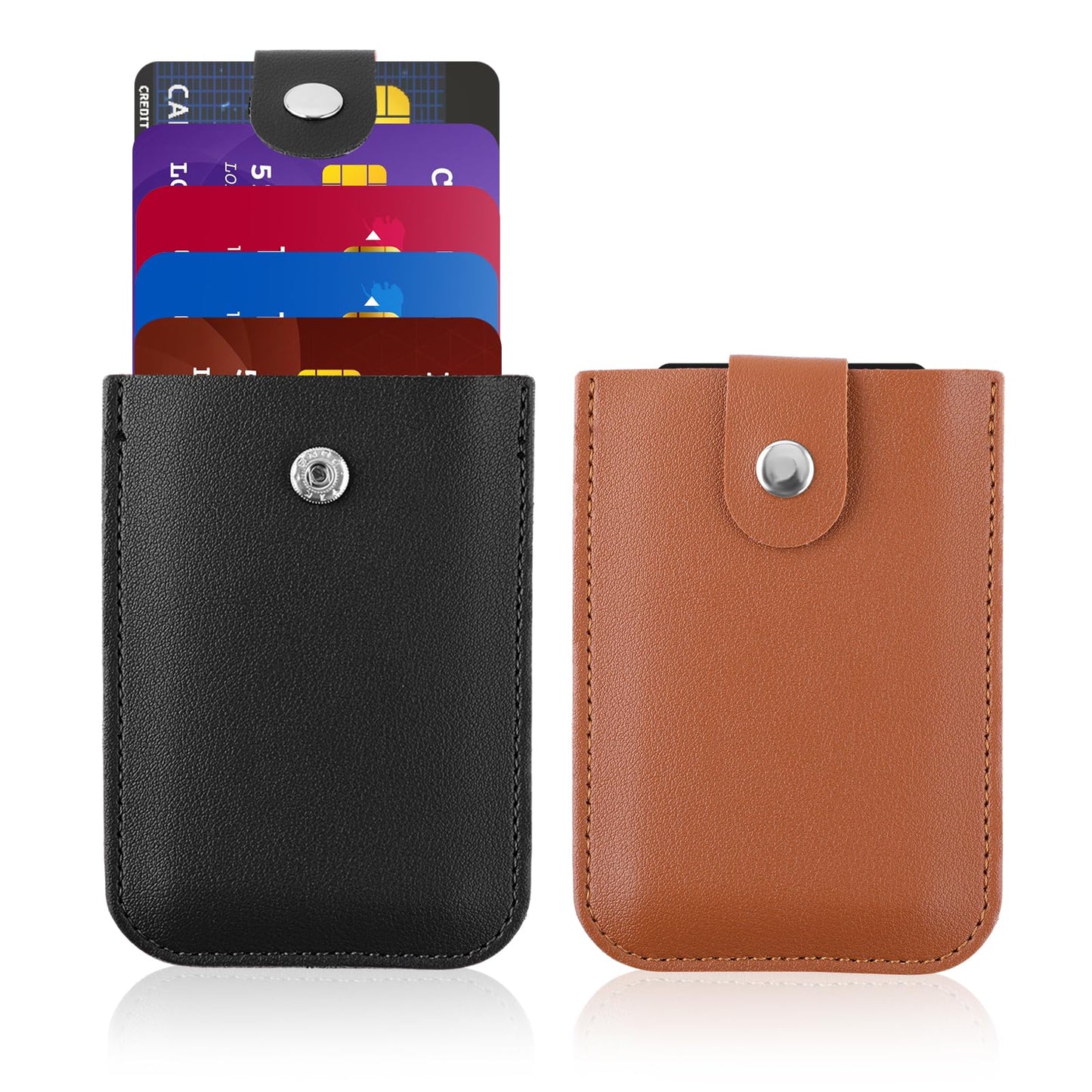 Jeffdad 2 Pcs Personalized Pull-Out Card Organizer for Women, PU Leather Minimalist Wallets Travel Wallet Anti Theft, Pocket Wallet Credit Card Holder for Men Women(Black and Brown)