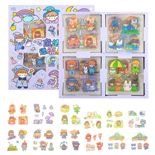 Jeffdad 100 Sheets Kawaii Sticker Set, Cute Waterproof Sticker Set for Water Bottle Laptop Scrapbook Vinyl, Aesthetic Stickers for Journaling Gifts Kids Girls Boys (Magic Drifting)