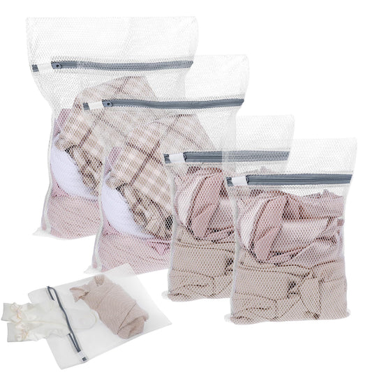AOZUO Pack of 4 Laundry Bags with Honeycomb Pattern, Mesh Laundry Net, Reusable Wash Bag with Zip, Travel Storage Bag for Washing Machine, Clothes, Underwear, Dryer