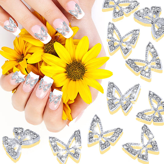 Cobee 30 Pcs Butterfly Nail Rhinestones Charms, Nail Art Rhinestones 3D Alloy Butterflies Shiny Crystal Nail Art Charms for Acrylic Women Nail Supplies for DIY Manicure Jewelry Accessories(Silver)