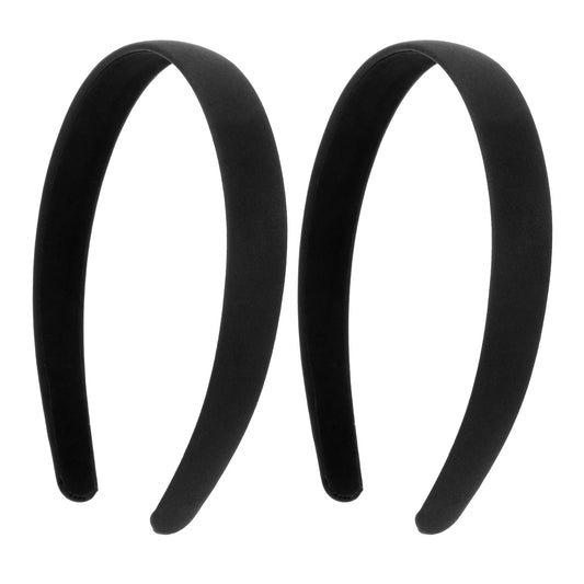 IANFAN 2 Pcs Black Satin Headbands for Women, 0.8 Inch Wide Hard Head Band Non-Slip Plain Hair Bands Plain Wide Hair Band Hoops for Women Cosplay Halloween Christmas DIY Costumes Crafts Gifts