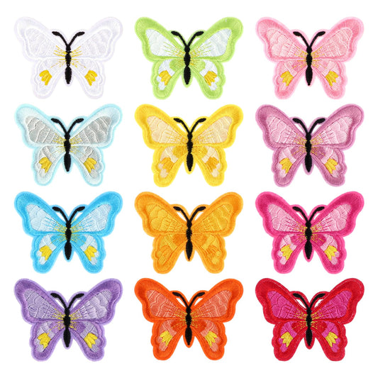 Andibro Butterfly Iron on Patches for Clothing, 12 Pcs Butterfly Flower Embroidered Applique Patches Sewing Repair Patches Sew on DIY Butterflies Patch for Jeans Bags Jackets Hat DIY Crafts