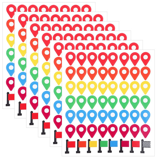 MBAIYO 336pcs Colorful Map Location Marker Pointer,Map Location Stickers Self Adhesive Peel and Stick Indicator Labels for Marking Camping Adventure Sites Travel Destinations