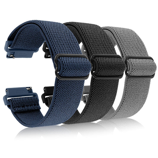 Amaxiu Stretch Nylon Watchband, Adjustable Sport Watch Strap Braided Watch Band for Men Women Compatible with Smartwatch(20mm, Black+Dark Blue+Gray)
