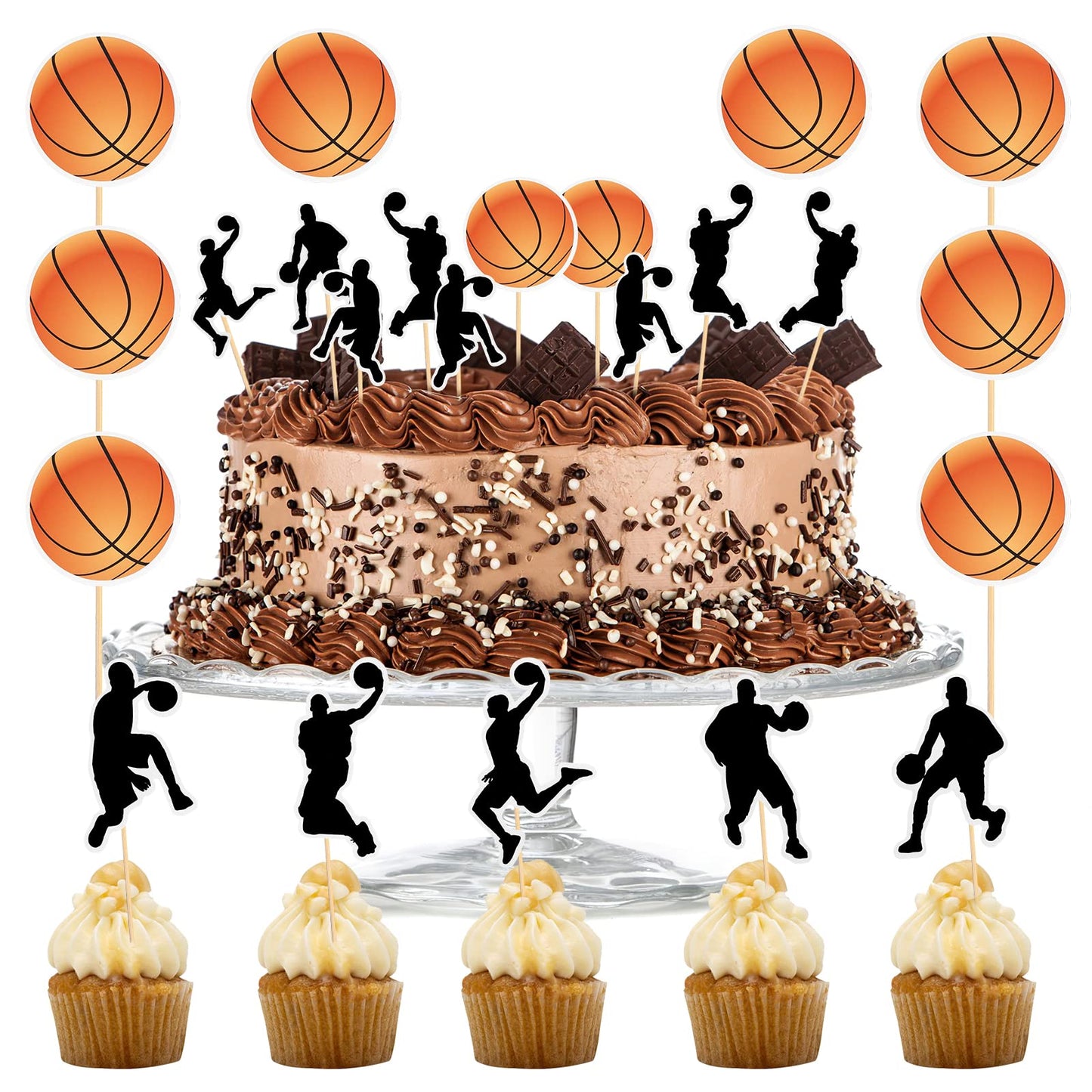 Giantree Basketball Cupcake Toppers, 24Pcs Sports Theme Birthday Party Cake Decorations