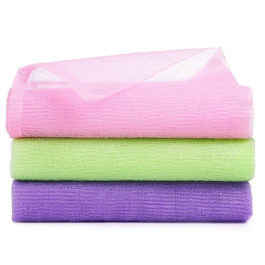 Bewudy 3 Pcs 35 Inch Exfoliating Bath Cloth, Beauty Skin Bath Wash Towel, Exfoliating Body Scrubber, Nylon Shower Washcloth Body Scrubber Loofah for Women and Men