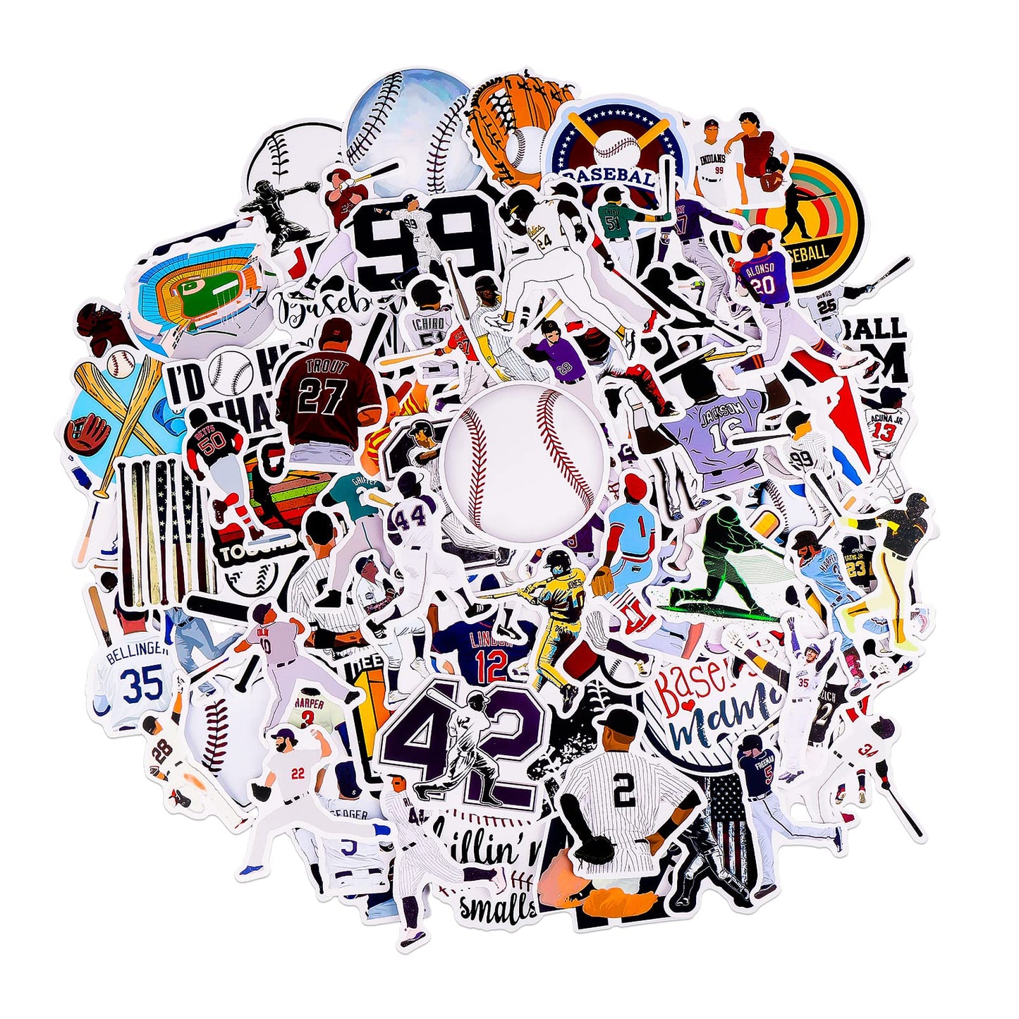 cobee Baseball Stickers, 100 PCS Baseball Waterproof Vinyl Decals Baseball Helmet Stickers Sport Gifts for Bottles Luggage Laptop Skateboard Notebooks