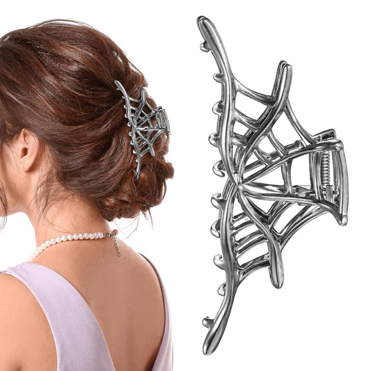 JIEYAO Halloween Spider Web Metal Hair Clips, Goth Alloy Hair Claw Clip, Funny Punk Hair Accessories Non Slip Grip Hair Barrettes Hair Decorations for Women Cosplay Party Catch Clips (Spider Web)