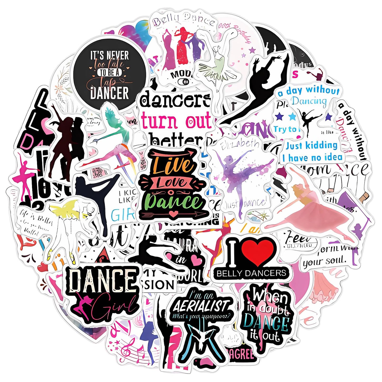 TIESOME 60 Pcs Dance Stickers, Waterproof Dance Stickers Dancer Accessories Water Bottles Laptop Car Luggage Mobile Phone Skateboard Decal Decor Perfect Dance Lovers Gifts for Girls and Teenagers