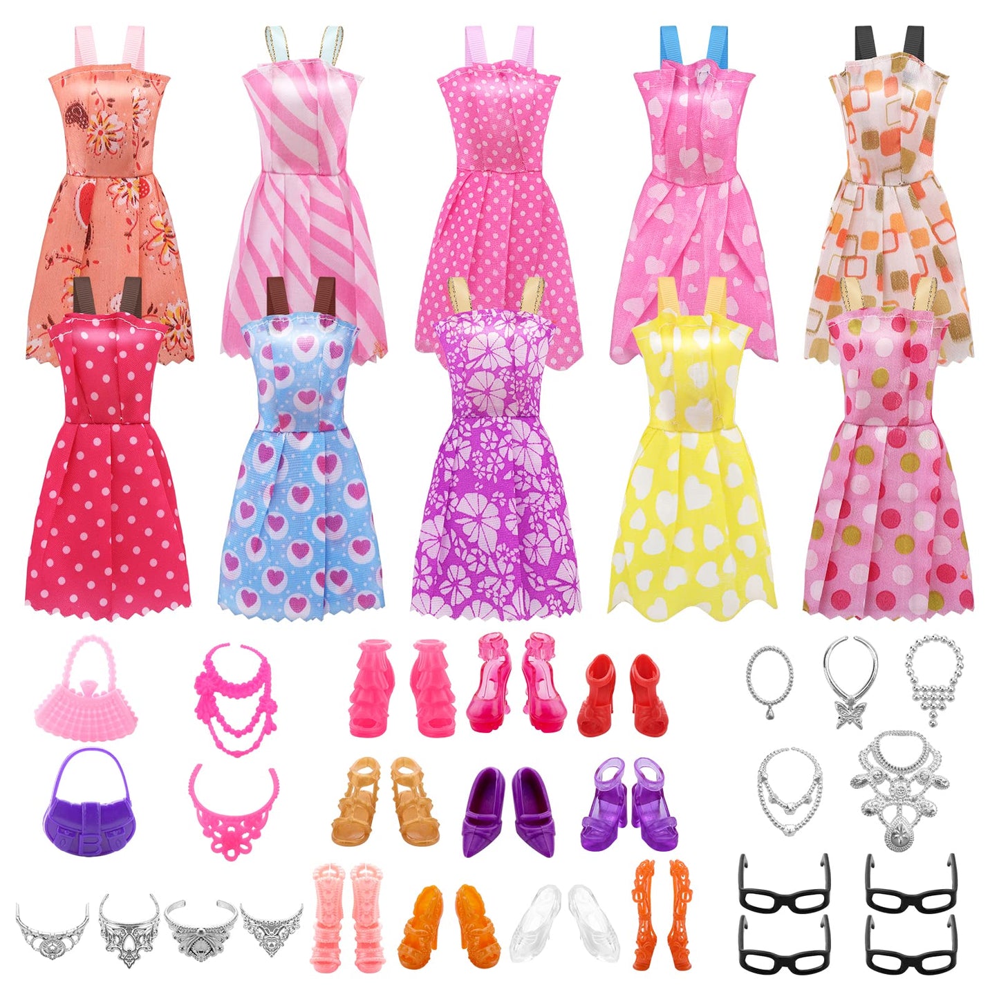cobee Doll Clothes Accessories, 37 Pieces Mini Clothes for Doll 10 pcs Dresses 10 pairs shoes, Crown, Necklace Accessories for 11.5 inch Doll