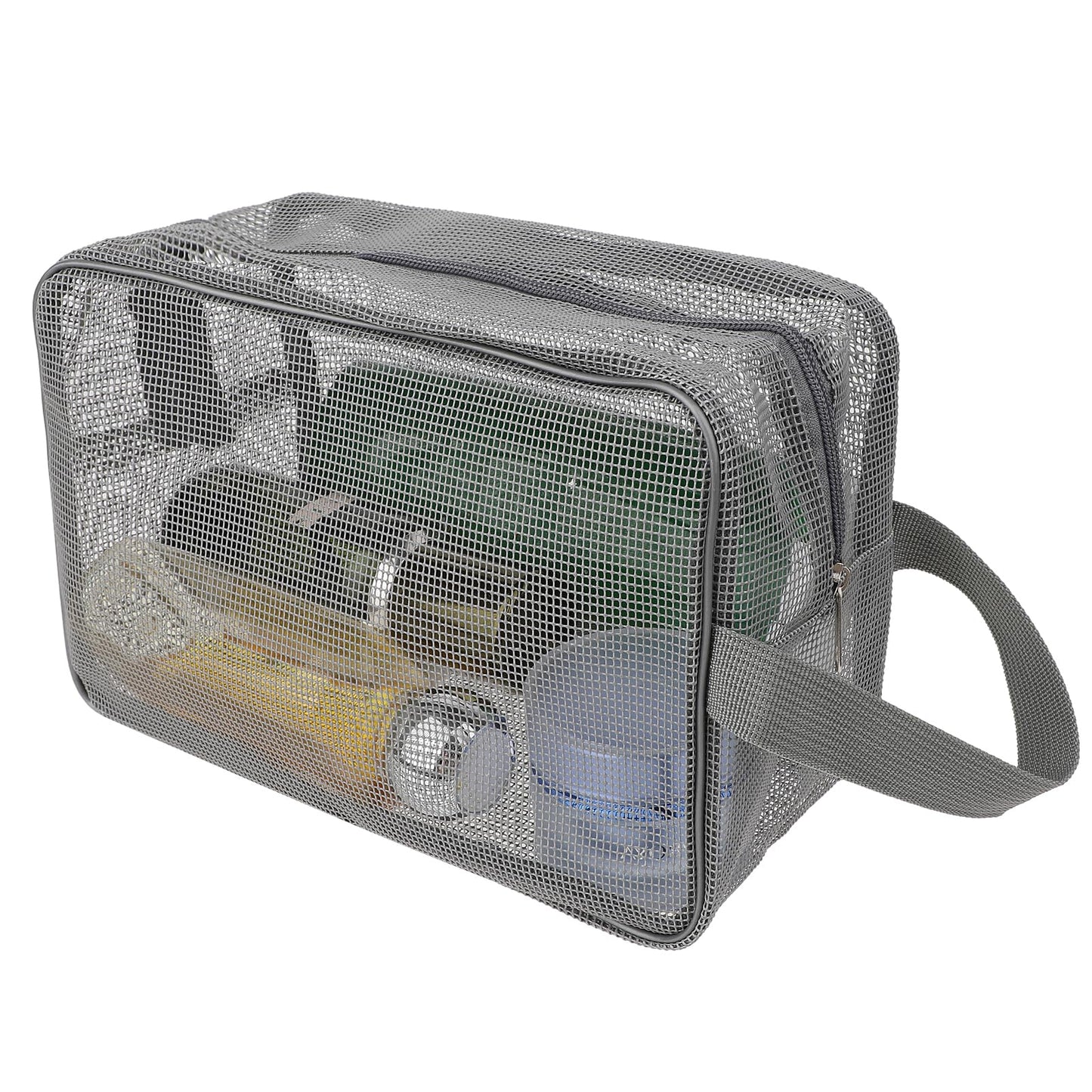 cobee Mesh Shower Bag, Portable Mesh Shower Caddy, Quick Dry Tote Bag with Zipper, Toiletry Organizer Bag for Gym Travel Camping Swimming Beach(Grey)