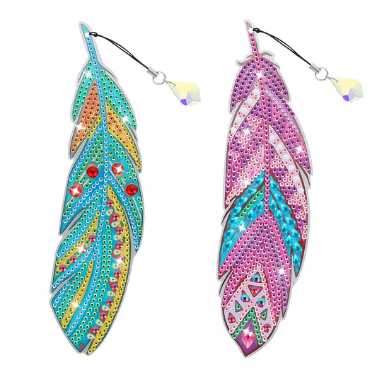 TIESOME 2 Pack Diamond Feather Painting Bookmark, DIY Art Crystal Pendant Bookmark Reading Accessories Cute Gifts Birthday Christmas Gifts for Women Book Lovers Reader Librarian Teacher and Student