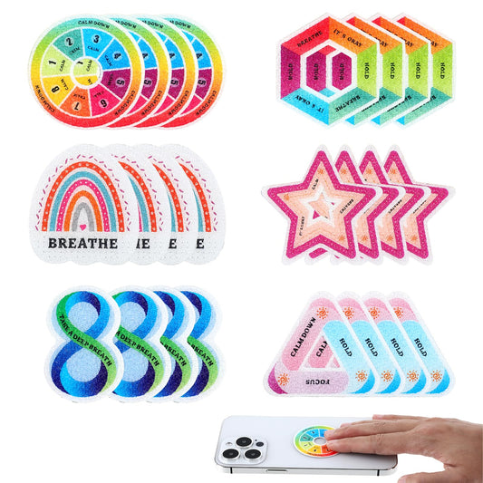 Bewudy 24 Pcs Calm Strips for Anxiety Sensory Stickers, 6 Styles Breath Mood Calming Stickers with Textured Rough, Adhesive Sensory Stickers for Desk Kids School Classroom Must Haves
