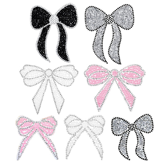 AOZUO Pack of 7 Bow Rhinestones Iron-On Patch, 7 Colours Bow Knot Rhinestone Patch, Iron-On Rhinestone Crystal Bling Glitter Applique Butterfly Fabric Patch for Girls Women