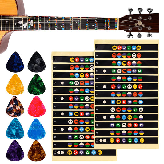 Molain Guitar Fretboard Stickers, 2 Pieces Guitar Stickers Guitar Learning Tools Learn Guitar Tabs with 10 Pcs Guitar Picks