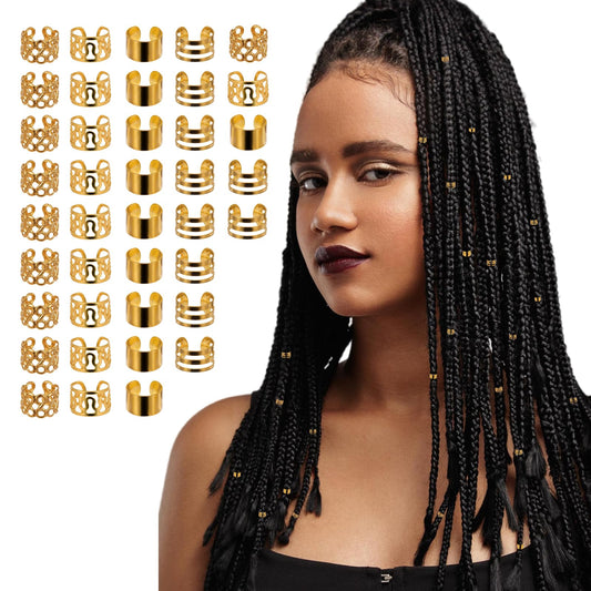 Giantree 40 Pcs Gold Hair Jewelry for Braids, Loc Jewelry for Hair Dreadlock Metal Gold Hair Cuffs Hair Rings Clips Hair Braids Jewelry Decorations for Women and Men Dreadlock Accessories