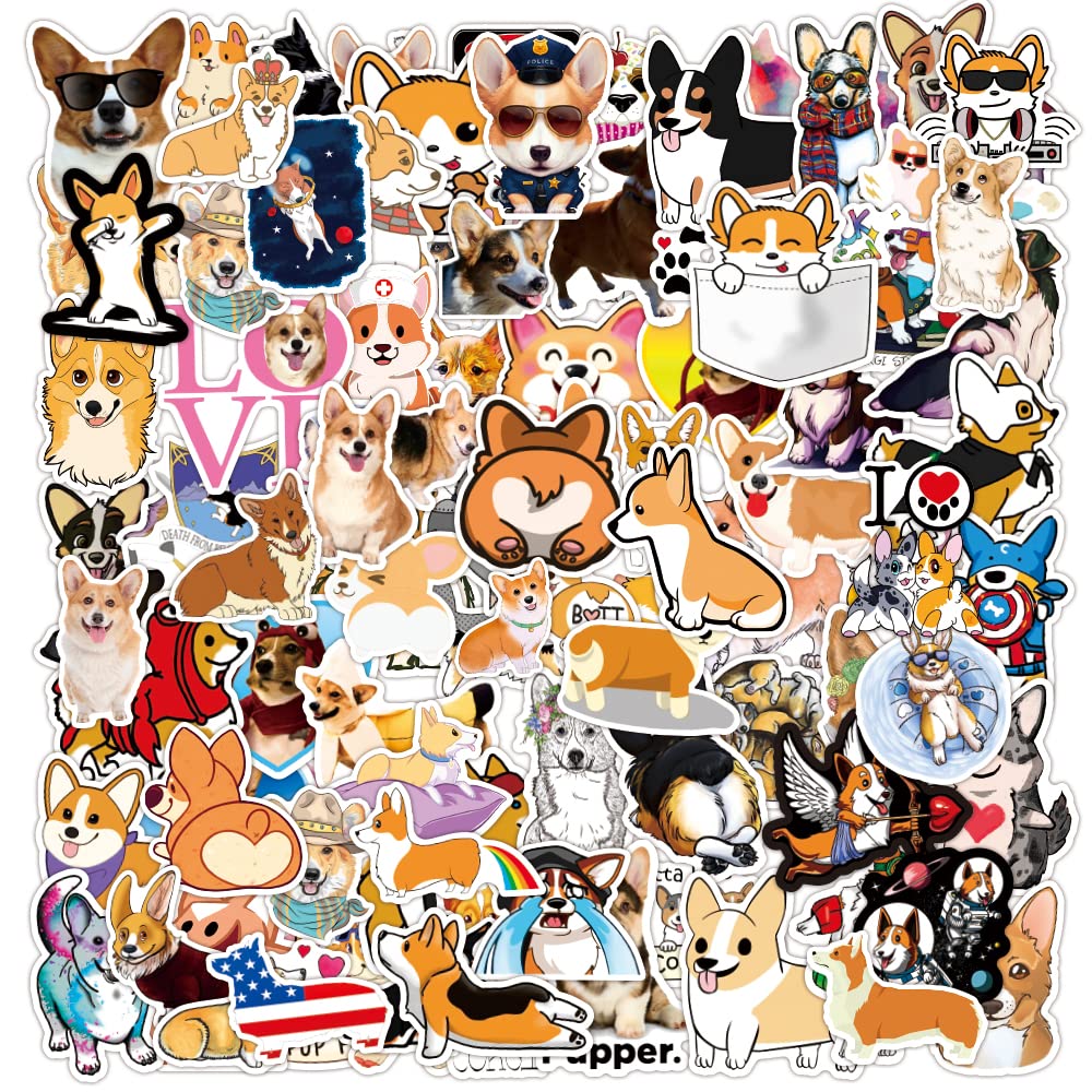 Giantree 100Pcs Corgi Self-Adhesive Sticker, DIY Animal Doodle Stickers Cute Waterproof Stickers for Laptop Water Bottles Skateboard Handcraft Decoration