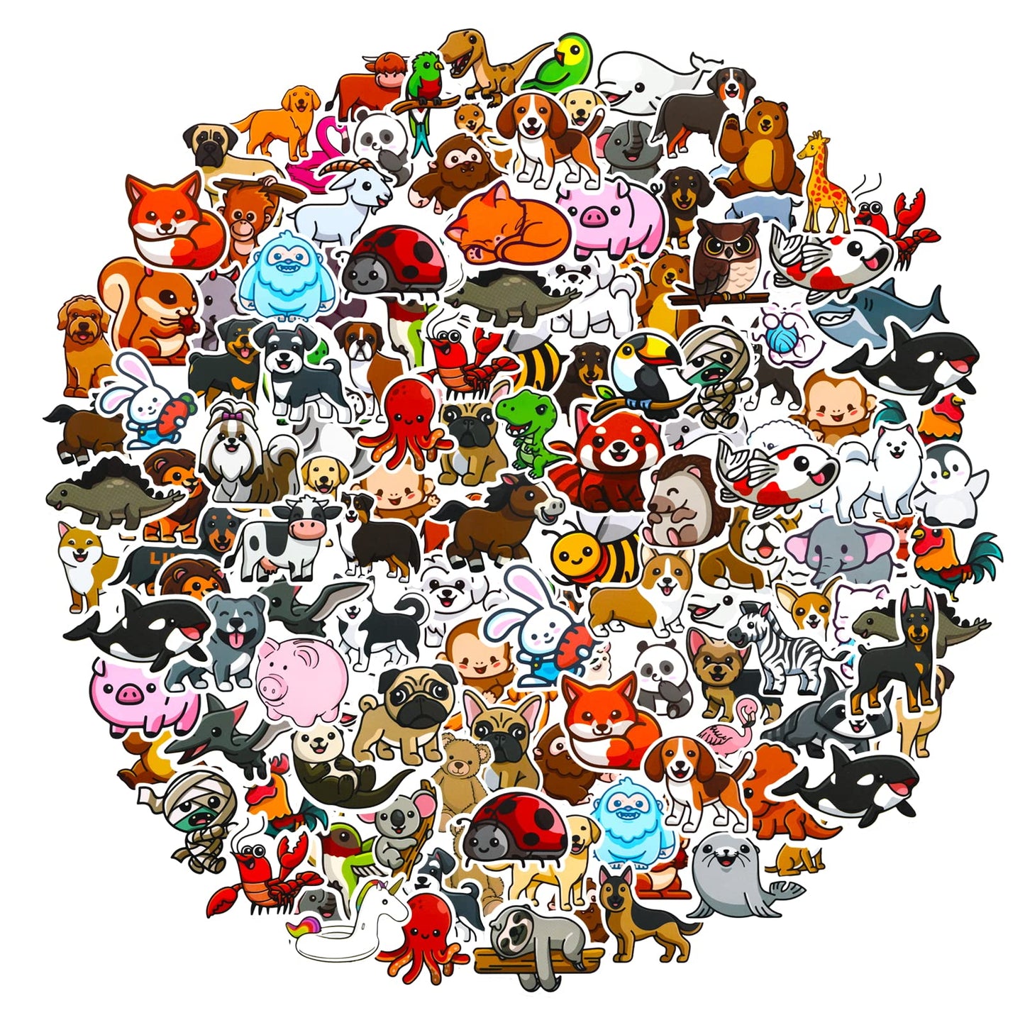 cobee Cute Animal Stickers, 100 Pieces Cartoon Vinyl Stickers Cute Waterproof Decals Teacher Reward Stickers for Kids Water Bottle Laptop Classroom Wall