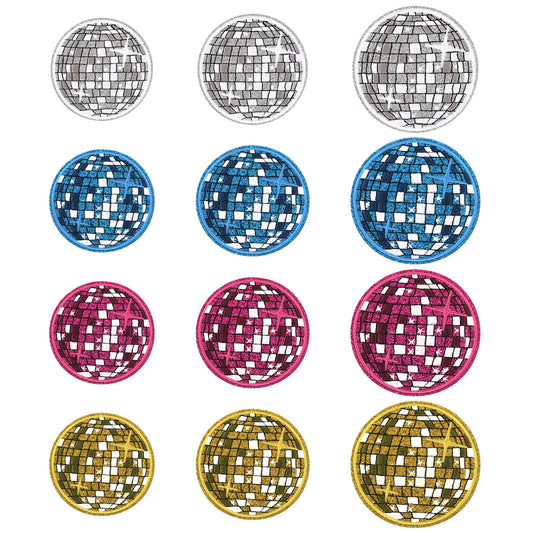 cobee 12Pcs Disco Ball Iron on Patch Embroidered Applique, Music Party Bling Fun Iron on Patches for DIY Clothing Backpacks T Shirt Jeans Skirt Vests Hat Bag(Yellow+Silver+Blue+Rose Red)
