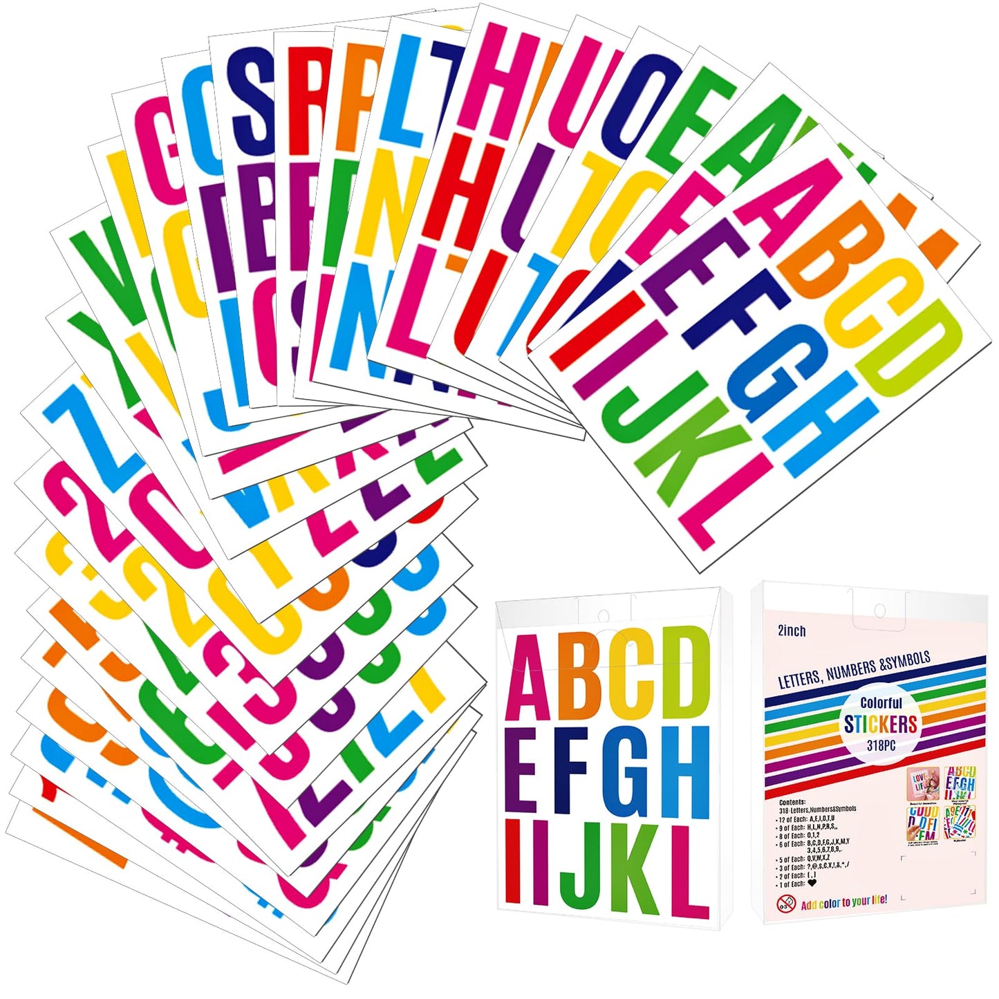 Bewudy 24 Sheets Vinyl Sticky Letters, Capital Letter Stickers Self Adhesive Alphabet Letters Stick On Letters Scrapbook Waterproof Lettering for Crafts Mailbox Signs Address Window Door Cars (Color)