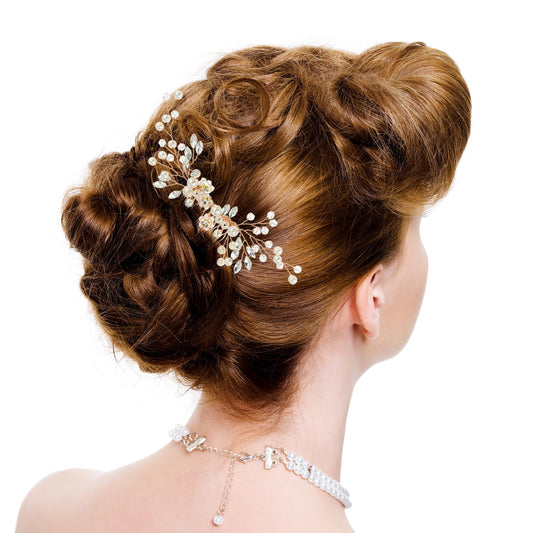 Amaxiu Crystal Bride Hair Comb, Pearl Bridal Wedding Hair Clip Rhinestone Hair Pins Headpiece Bridal Hair Piece Hair Hairpins Wedding Hair Accessories for Women Girls(Rose Gold)