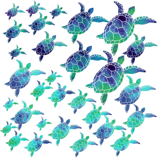 MBAIYO Pack of 30 Sea Turtles Wall Stickers, Blue Underwater Turtles Under the Sea Waterproof Wall Sticker Vinyl Sticker Decoration for Bathroom Bedroom Living Room Children's Room